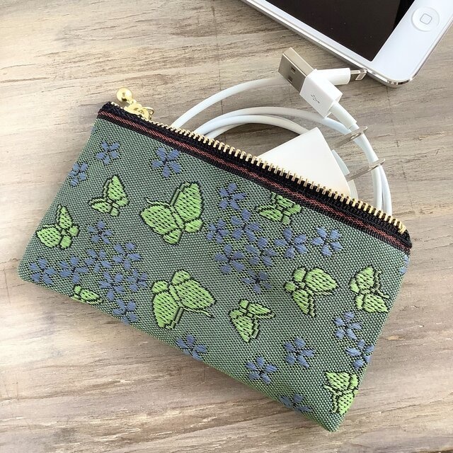 【胡蝶の夢】畳縁 ぺたんこ ミニポーチ 小銭入れ カードケース 緑 紫 蝶 すみれ