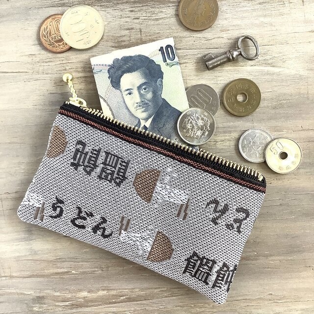 【うどん】畳縁 ぺたんこ ミニポーチ 小銭入れ カードケース 白 丼