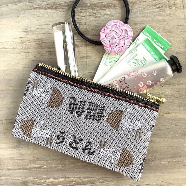 【うどん】畳縁 ぺたんこ ミニポーチ 小銭入れ カードケース 白 丼