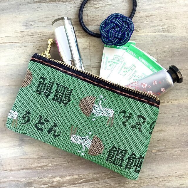 【うどん】畳縁 ぺたんこ ミニポーチ 小銭入れ カードケース 緑 丼