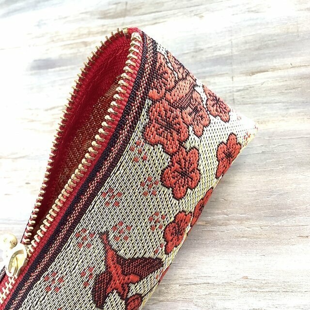 【梅に鶯】畳縁 テトラ型 ペンケース 小鳥 おうち時間 紅梅 赤い鳥 春