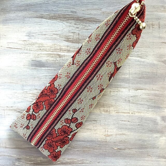 【梅に鶯】畳縁 テトラ型 ペンケース 小鳥 おうち時間 紅梅 赤い鳥 春