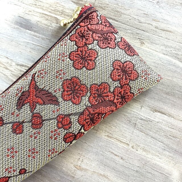 【梅に鶯】畳縁 テトラ型 ペンケース 小鳥 おうち時間 紅梅 赤い鳥 春