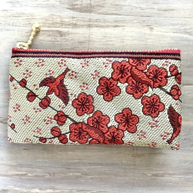 【梅に鶯】畳縁 ぺたんこ ミニポーチ 小銭入れ カードケース 小鳥 紅梅 春