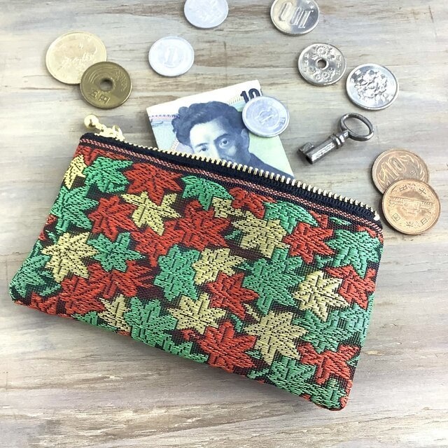 【竜田川】畳縁 ぺたんこ ミニポーチ 小銭入れ カードケース 秋 紅葉 和風