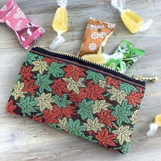 【竜田川】畳縁 ぺたんこ ミニポーチ 小銭入れ カードケース 秋 紅葉 和風