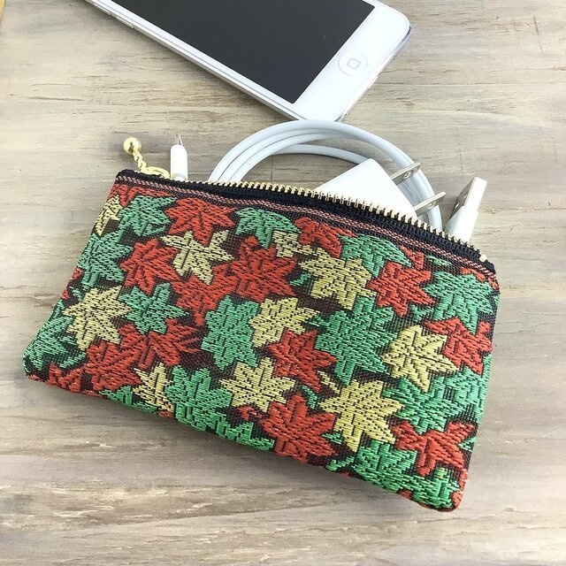 【竜田川】畳縁 ぺたんこ ミニポーチ 小銭入れ カードケース 秋 紅葉 和風