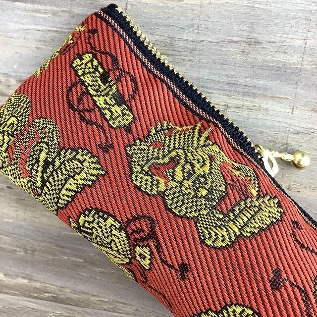 【龍と宝尽くし】畳縁 テトラ型 ペンケース 縁起物 竜 ドラゴン