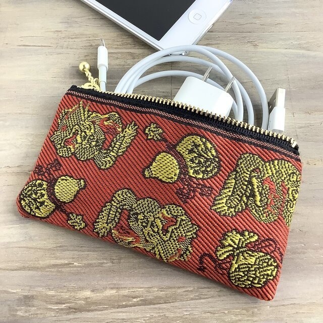 【龍と宝尽くし】畳縁 ぺたんこ ミニポーチ 小銭入れ カードケース 縁起物 竜 ドラゴン