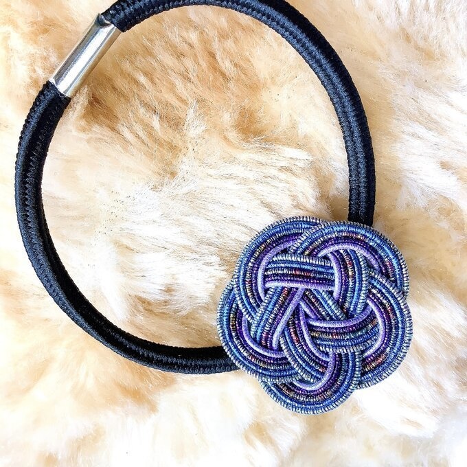 水引製 ヘアゴム【星明りの海】お花 キラキラ 紺 ブルー