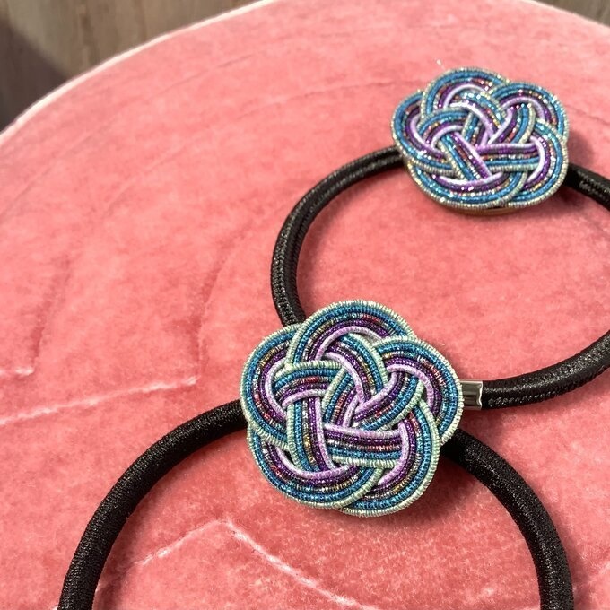 水引製 ヘアゴム【星明りの海】お花 キラキラ 紺 ブルー