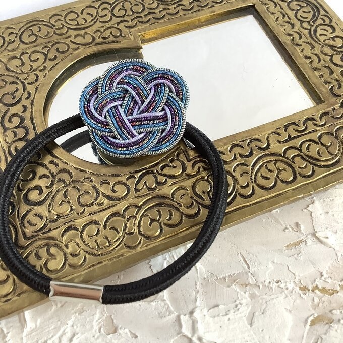 水引製 ヘアゴム【星明りの海】お花 キラキラ 紺 ブルー