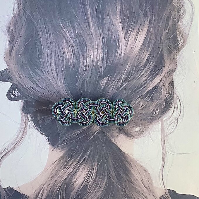 水引製 バレッタ【星明りの海】(大)キラキラ 紺 ブルー