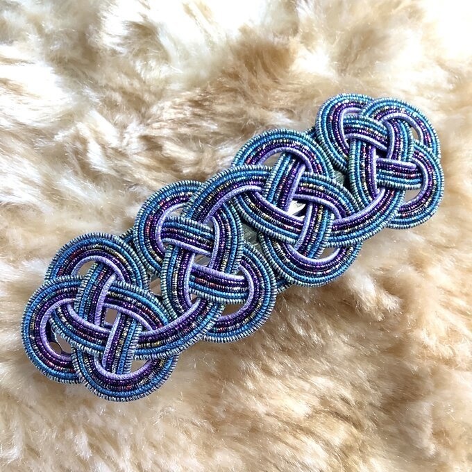 水引製 バレッタ【星明りの海】(大)キラキラ 紺 ブルー