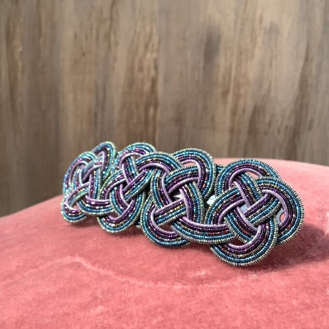 水引製 バレッタ【星明りの海】(大)キラキラ 紺 ブルー