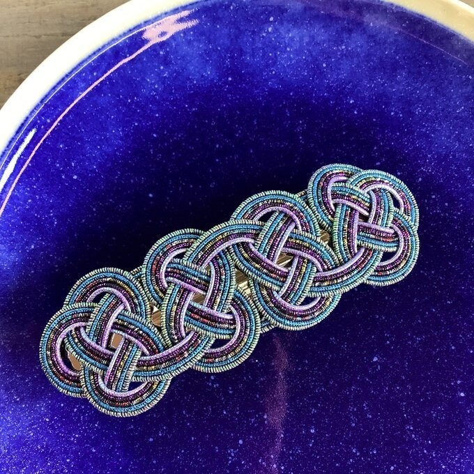 水引製 バレッタ【星明りの海】(大)キラキラ 紺 ブルー