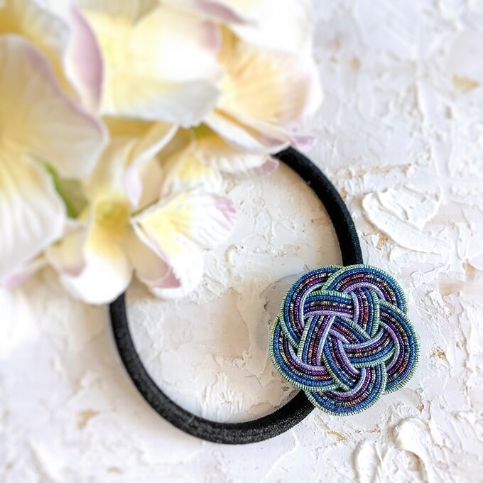 水引製 バレッタ【星明りの海】(大)キラキラ 紺 ブルー