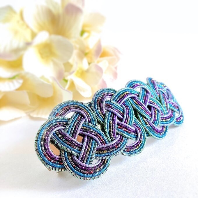 水引製 バレッタ【星明りの海】(小)キラキラ 紺 ブルー