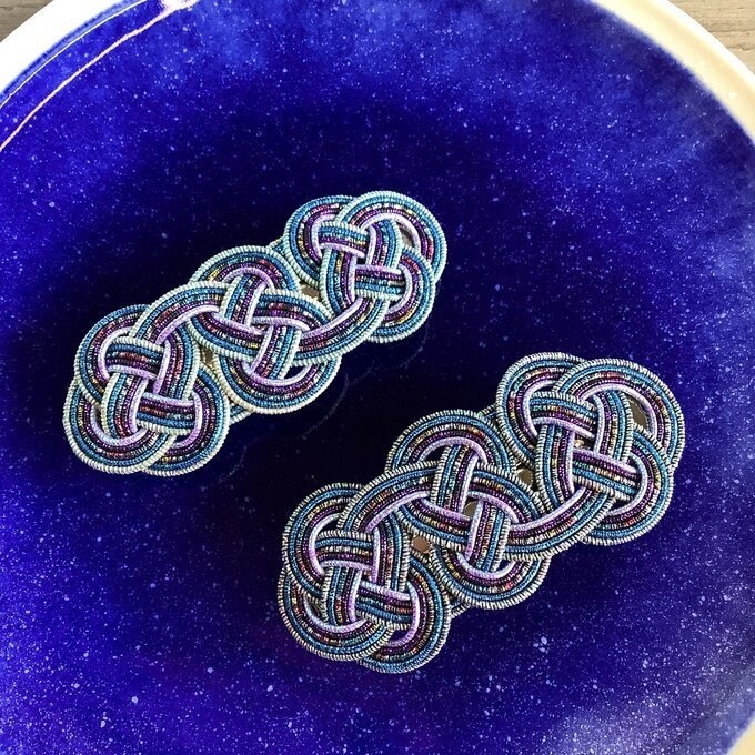 水引製 バレッタ【星明りの海】(小)キラキラ 紺 ブルー