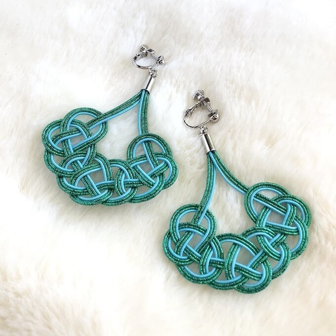 水引製 アラベスク イヤリング【ターコイズ&グリーン】オリエンタル ジオメトリック