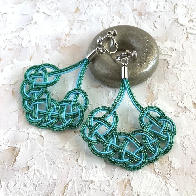 水引製 アラベスク イヤリング【ターコイズ&グリーン】オリエンタル ジオメトリック