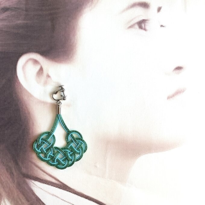 水引製 アラベスク イヤリング【ターコイズ&グリーン】オリエンタル ジオメトリック