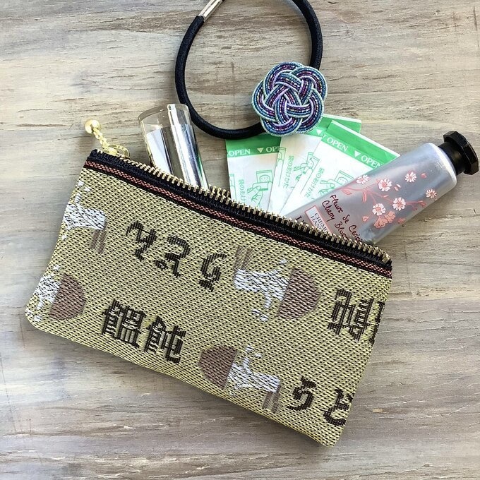 【カレーうどん】畳縁 ぺたんこ ミニポーチ 小銭入れ カードケース 黄色 うどん 丼