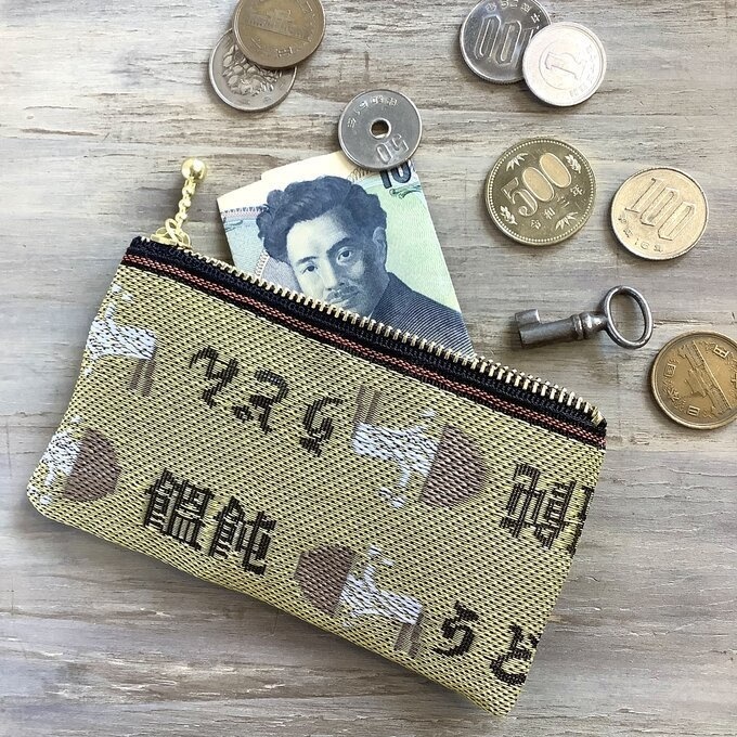 【カレーうどん】畳縁 ぺたんこ ミニポーチ 小銭入れ カードケース 黄色 うどん 丼