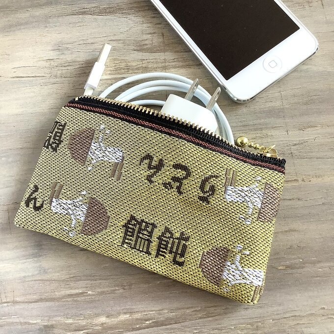 【カレーうどん】畳縁 ぺたんこ ミニポーチ 小銭入れ カードケース 黄色 うどん 丼