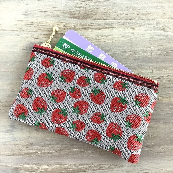 【いちご】畳縁 ぺたんこ ミニポーチ 小銭入れ カードケース ストロベリー レトロ 可愛い