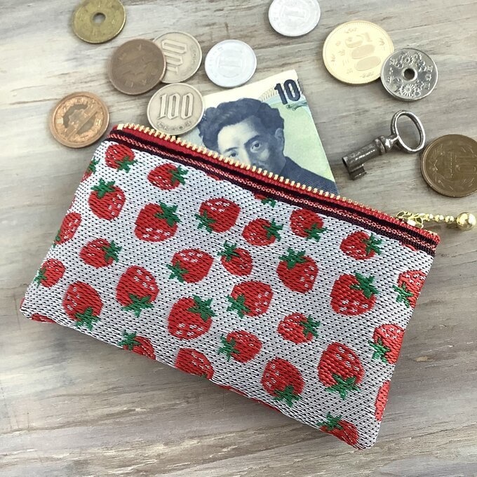 【いちご】畳縁 ぺたんこ ミニポーチ 小銭入れ カードケース ストロベリー レトロ 可愛い