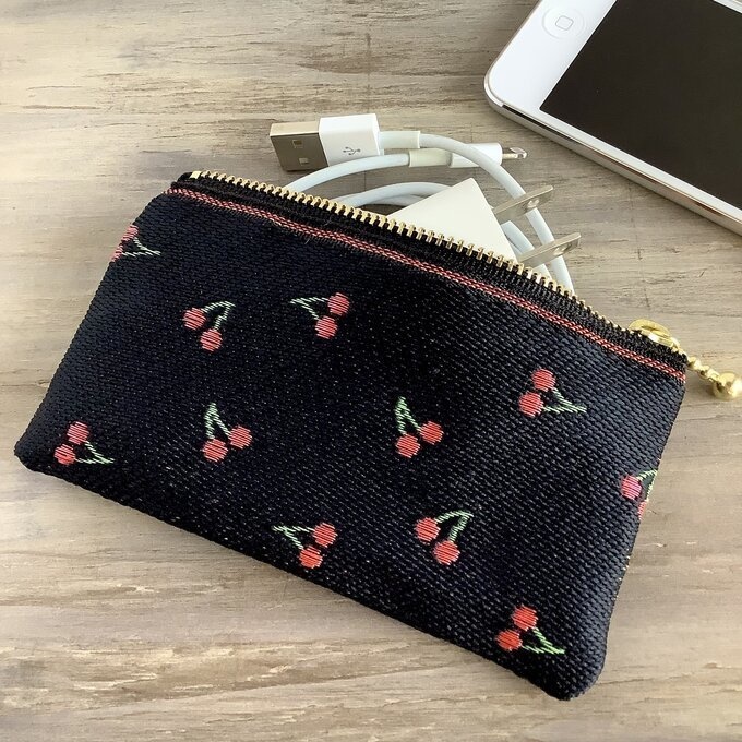 【さくらんぼ】畳縁 ぺたんこ ミニポーチ 小銭入れ カードケース チェリー レトロ 可愛い