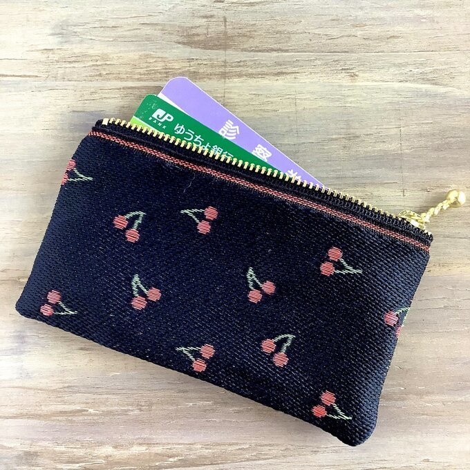 【さくらんぼ】畳縁 ぺたんこ ミニポーチ 小銭入れ カードケース チェリー レトロ 可愛い