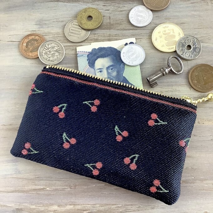 【さくらんぼ】畳縁 ぺたんこ ミニポーチ 小銭入れ カードケース チェリー レトロ 可愛い