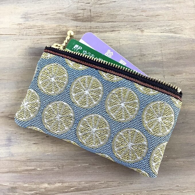 【レモン】畳縁 ぺたんこ ミニポーチ 小銭入れ カードケース シトラス 柑橘 フルーツ