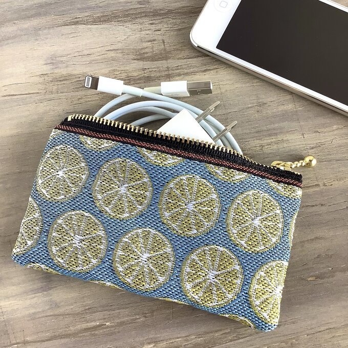 【レモン】畳縁 ぺたんこ ミニポーチ 小銭入れ カードケース シトラス 柑橘 フルーツ