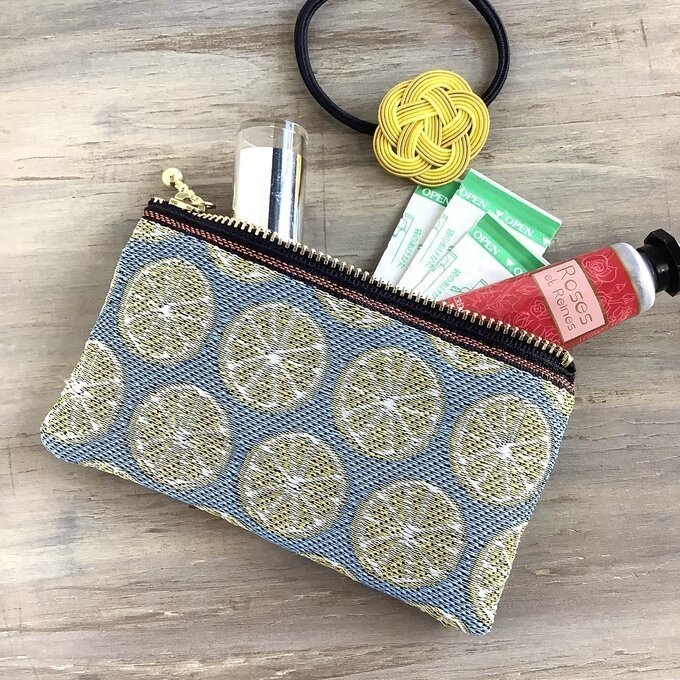 【レモン】畳縁 ぺたんこ ミニポーチ 小銭入れ カードケース シトラス 柑橘 フルーツ