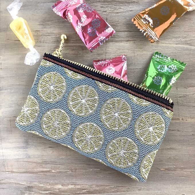 【レモン】畳縁 ぺたんこ ミニポーチ 小銭入れ カードケース シトラス 柑橘 フルーツ