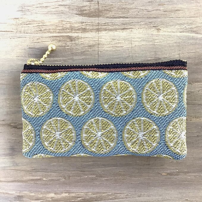 【レモン】畳縁 ぺたんこ ミニポーチ 小銭入れ カードケース シトラス 柑橘 フルーツ