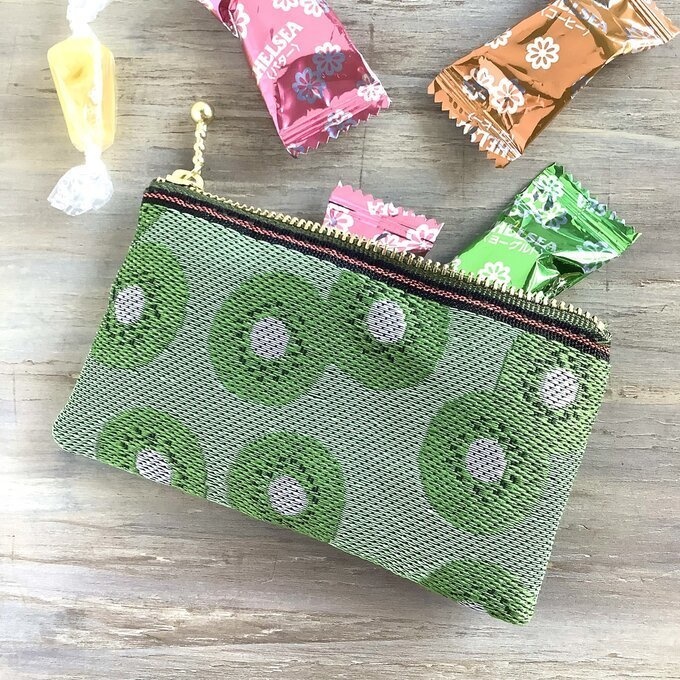 【キウイ】畳縁 ぺたんこ ミニポーチ 小銭入れ カードケース レトロ フルーツ 可愛い グリーン