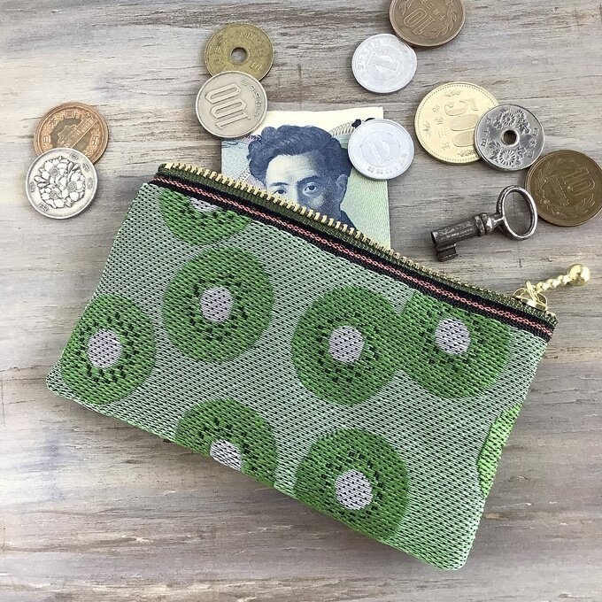 【キウイ】畳縁 ぺたんこ ミニポーチ 小銭入れ カードケース レトロ フルーツ 可愛い グリーン