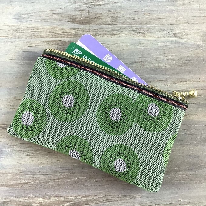 【キウイ】畳縁 ぺたんこ ミニポーチ 小銭入れ カードケース レトロ フルーツ 可愛い グリーン