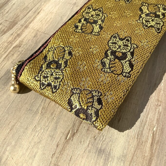 【金の招き猫】畳縁 ぺたんこ ミニポーチ 小銭入れ カードケース 縁起物 猫 金 幸運