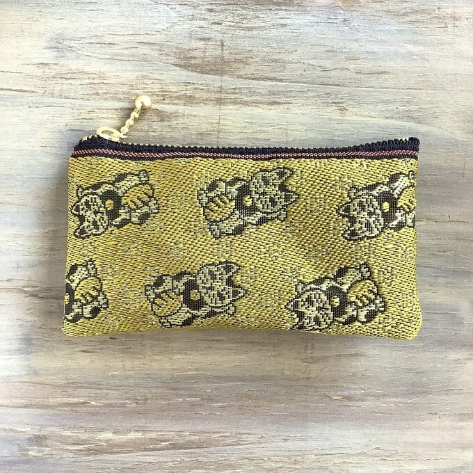 【金の招き猫】畳縁 ぺたんこ ミニポーチ 小銭入れ カードケース 縁起物 猫 金 幸運