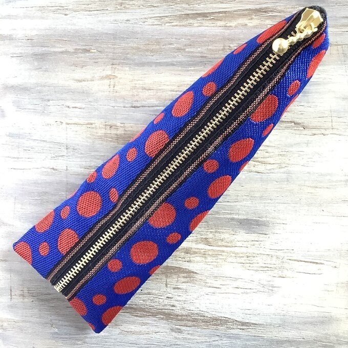 【赤い水玉】畳縁 テトラ型 ペンケース 紺 赤 ドット