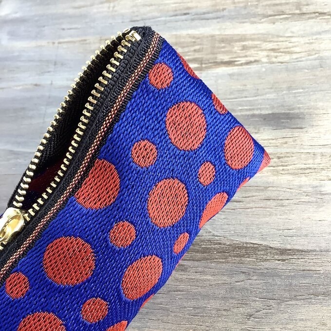 【赤い水玉】畳縁 テトラ型 ペンケース 紺 赤 ドット