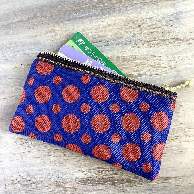 【赤い水玉】畳縁 ぺたんこ ミニポーチ 小銭入れ カードケース 紺 赤 ドット