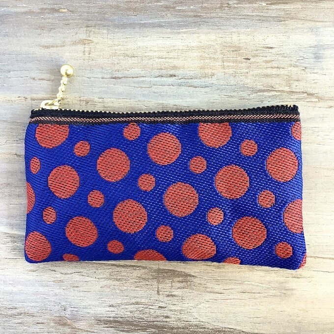 【赤い水玉】畳縁 ぺたんこ ミニポーチ 小銭入れ カードケース 紺 赤 ドット