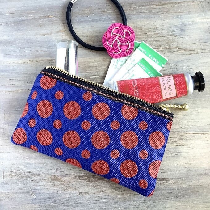 【赤い水玉】畳縁 ぺたんこ ミニポーチ 小銭入れ カードケース 紺 赤 ドット