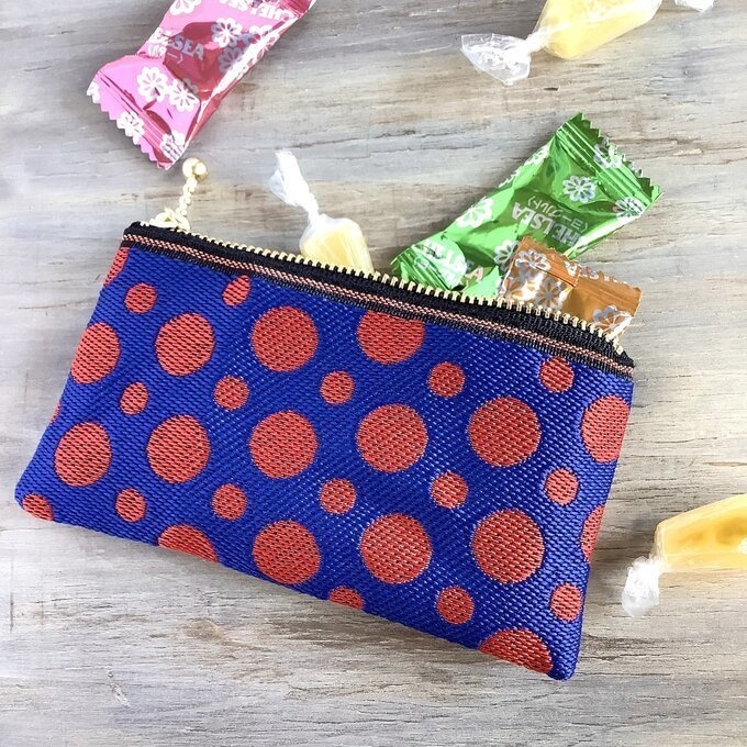 【赤い水玉】畳縁 ぺたんこ ミニポーチ 小銭入れ カードケース 紺 赤 ドット